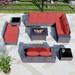 8PCS Outdoor Patio Furniture Set with 43 55000BTU Gas Propane Fire Pit Table PE Wicker Rattan Sectional Sofa Patio Conversation Sets Navy Blue