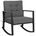 Patio Rattan Rocker Outdoor Glider Rocking Chair Cushion Lawn-Gray