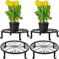 4 Pieces Metal Potted EC36 Plant Stand Round Iron Plant Holder Floor Flower Supports Holder Decorative Garden Pots Containers Stand for Home Garden Patio Planting Support (Black)