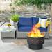 HOOOWOOO Outdoor Patio 4-piece Wicker Rattan Furniture Set with Wood Burning Fire Pit Blue