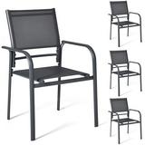 Aluminum Outdoor Dining Chairs Set of 2 Patio Dining Chairs with Armrest Outdoor Chairs Rustproof and Weather-Resistant with Adjustable Feet for Backyard Garden Yard Porch Deck Gra