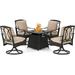 7 PCS Patio Dining Set Outdoor Table and Chair Furniture Set with 6 Metal Swivel Chairs and 1 Retangle Wood-Like Table 1.57 Umbrella Hole