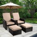 BAIJIAWEI 5PCS Outdoor Patio Furniture Set - Wicker Loveseat Sofa with Adjustable Backrest Coffee Table Ottoman - Rattan Lounge Chair for Garden Beach Poolside Balcony Backyard Dec