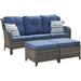 Outdoor Patio Wicker Furniture Sets - Outside Rattan Sectional Conversation Set 1 Sofa with 2 Ottomans(3PC Mixed Grey/Blue)