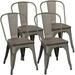 TJUNBOLIFE Metal Chairs Dinning Room Chairs Indoor-Outdoor Chairs Stackable Side Chairs Industrial Chairs with Back and Wood Seat/Top Set of 4 Black