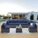 Outdoor Patio Furniture Set 6 Pieces Sectional Rattan Sofa Set Brown PE Rattan Wicker Patio Conversation Set with 5 Navy Blue Seat Cushions and 1 Tempered Glass Table