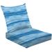 2-Piece Deep Seating Cushion Set Watercolor blue stain seamless pattern hand Blue wavy ocean sea water Outdoor Chair Solid Rectangle Patio Cushion Set