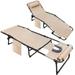 Devoko 2 Pieces Foldable with Sauna Lounge Coffee Chair 12 Inch High 5-Position Adjustable Patio Lounge Chair Beach Pool Coffee Chair Biege