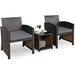 3-Piece Outdoor PE Rattan Set Patio Conversation Set w/Chair & Coffee Table Detachable Cushion Stable X-Shaped Frame Perfect for Garden Backyard Poolside (Grey)