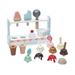 Almencla Wooden Ice Cream Set with Wooden Stand Food Toys Set for Children Kids Gifts
