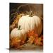 COMIO Farmhouse Fall Canvas Wall Art White Pumpkin Still Life Painting Pictures Rustic Farm Pumpkin Fall Leaves Posters Halloween Thanksgiving Autumn Wall Print Decor