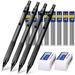 Mechanical Pencils Set 4 Pieces Automatic Metal Mechanical Pencils 8 Pieces HB Pencil Leads Replaceable Refills and 2 Pieces Erasers for Home School Office Supplies (Black 0.5 mm)