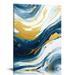 COMIO Blue and Gold Abstract Wall Art Blue Abstract Canvas Art Blue Fantasy Wall Art Gold Foil Abstract Painting Blue and White Abstract Poster Blue and Gold Marble Wall Decor for Bedroom 16x20in