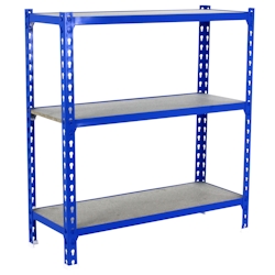 SimonRack Maderclick schraubenloses Metallregal 3 Böden. Farbe BLAU/HOLZ 1000x900x400 mm Image