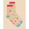 White Stuff Womens Cotton Rich Floral Ankle High Socks - 3-5 - Natural Mix, Natural Mix