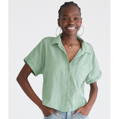 Aeropostale Womens' Crosshatch Camp Shirt - Light Green - Size XS - Cotton