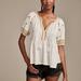 Lucky Brand Easy Embroidered Babydoll Top - Women's Clothing Tops Tees Shirts in Cream, Size S