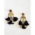 Anthropologie Jewelry | Area Stars Tassel Earrings Bali Brass Drop Fringe Post Back Black Gold Dangle | Color: Black/Gold | Size: Os