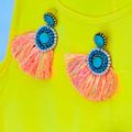 Anthropologie Jewelry | Anthropologie Neon Orange & Turquoise Boho Hand Beaded Fringe Statement Earrings | Color: Blue/Orange | Size: Os