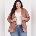 Torrid Jackets & Coats | New Torrid Tan Twill Georgette Peplum Jacket Size 1 $69 14/16 1x Blazer Womens | Color: Tan | Size: 16