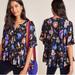 Anthropologie Tops | Anthropologie Josie Floral Print Dolman Sleeve Button Front Blouse Size Small | Color: Black/Blue | Size: S