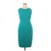 Elie Tahari Casual Dress - Sheath Crew Neck Sleeveless: Teal Print Dresses - Women's Size 14