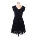 Joie Casual Dress - A-Line V-Neck Short sleeves: Black Print Dresses - Women's Size Small