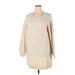 Blue Rain Casual Dress - Sweater Dress Scoop Neck Long sleeves: Tan Print Dresses - New - Women's Size X-Large