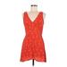 ABound Casual Dress - A-Line Plunge Sleeveless: Orange Floral Dresses - Women's Size Medium