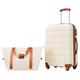 EastVita Luggage Sets, 20 in Carry On Suitcase with Spinner Wheels, 3 Digit TSA Lock, Hard Shell Luggage Sets with Duffle Bag for Men Women, Brown+White, Carry-On 20-Inch, Lightweight