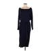 Prettygarden Casual Dress - Midi Boatneck Long sleeves: Blue Solid Dresses - Women's Size Medium