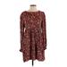 BP. Cocktail Dress - A-Line Crew Neck Long sleeves: Burgundy Floral Dresses - Women's Size Small