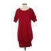 Express Casual Dress - Shift Scoop Neck Short sleeves: Burgundy Print Dresses - Women's Size Small