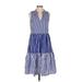 J.Crew Casual Dress - A-Line V Neck Sleeveless: Blue Print Dresses - Women's Size X-Small