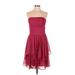 David's Bridal Cocktail Dress - Party Strapless Sleeveless: Burgundy Solid Dresses - Women's Size 8