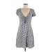 Xhilaration Casual Dress - Mini Plunge Short sleeves: Gray Print Dresses - Women's Size Medium
