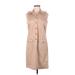 J. McLaughlin Casual Dress - Shirtdress Collared Sleeveless: Tan Print Dresses - Women's Size 6