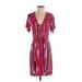 BCBGMAXAZRIA Casual Dress - Sheath Plunge Short sleeves: Pink Print Dresses - Women's Size X-Small