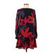 Ann Taylor LOFT Casual Dress - DropWaist Crew Neck Long sleeves: Red Floral Dresses - Women's Size 2X-Small Petite