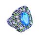 London Blue Topaz, Blue Sapphire, Chrome Diopside Natural Gemstone 925 Sterling Silver Cocktail Ring Fashion Jewelry 64 (20.4)/ V 1/2