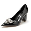 Women's Patent Leather Heels Sparkly Rhinestone Elegant Pumps Evening Party Bridal Dress Shoes for Women,Black,9 UK