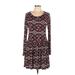 Earthbound Trading Co. Casual Dress: Burgundy Argyle Dresses - Women's Size Large