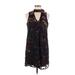 Jodi Kristopher Cocktail Dress - Mini Mock Sleeveless: Black Floral Dresses - Women's Size Medium