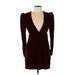 Express Cocktail Dress - Party Plunge Long sleeves: Burgundy Solid Dresses - Women's Size 10