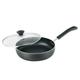 Kitchen King Saute Pan Non Stick Sauté Pan with Glass Lid Induction Deep Frying Pan with Long Handle Premium Healthy PFAS Free Aluminium Cookware Oven Safe Multi Clad Black for All Hobs (28cm)