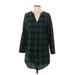 Shein Casual Dress - Shift V Neck 3/4 sleeves: Green Checkered/Gingham Dresses - Women's Size Small