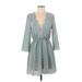 Divided by H&M Casual Dress - Mini Plunge 3/4 sleeves: Gray Print Dresses - Women's Size 4