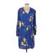 Old Navy Casual Dress - Mini V Neck 3/4 sleeves: Blue Floral Dresses - Women's Size Large