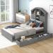 Twin Size Platform Bed with 2 Drawers & Storage Headboard, House-Shaped Bedframe for Kids' Bedroom, No Spring Needed Required