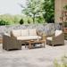4-Piece Rattan Outdoor Conversation Sofa Set with Wooden Coffee Table and Cushions Seating 5 People